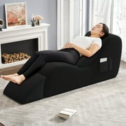 Yoga Curve Chair, Corduroy Yoga Chaise Lounge Chair for Adults, With Lumbar Pillow, Side Pocket, Ottoman, Modern Yoga Couch for Stretching and Relaxation, Black