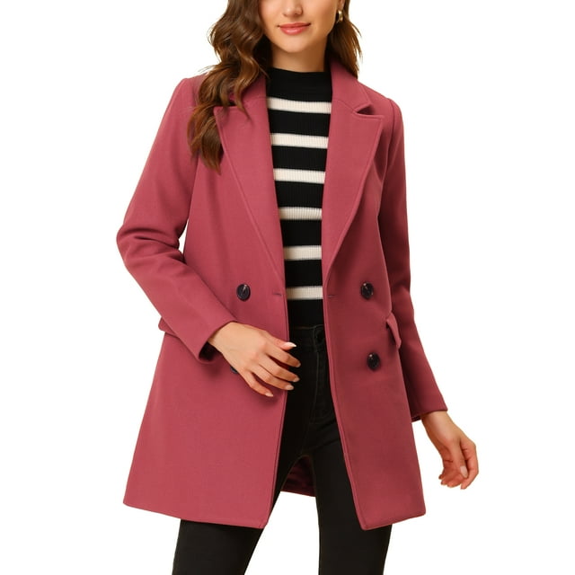 INSPIRE CHIC Manteau Trench Mi-Long pour Femme à Revers Cranté, Double Boutonnage, Ceinturé, m Rouge Melon D\'eau