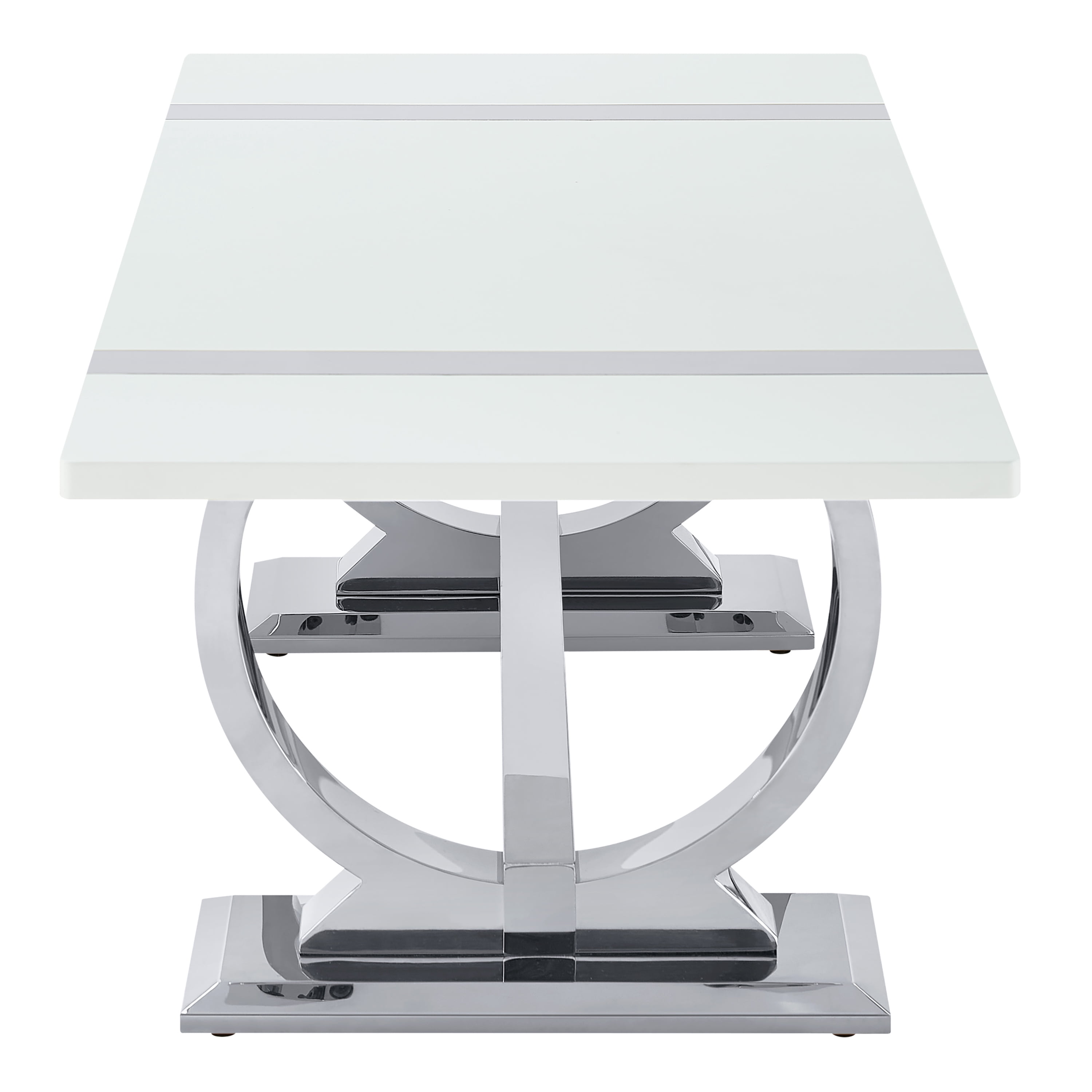 Furniture of America Gaius Glam Rectangle Coffee Table with O-Shaped Stainless Steel Trestle Base, Black and Silver