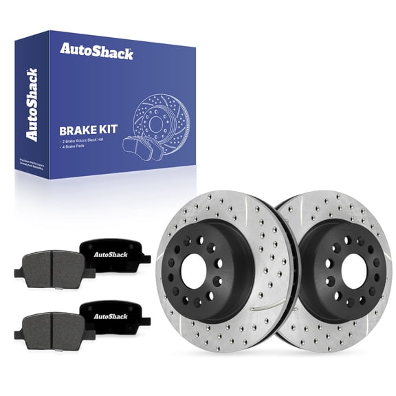 AutoShack Rear Brake Rotors & Premium Pads for GMC & Chevrolet, Acadia 2017-2020 Traverse 2018-2019, 4WD FWD L4 2.0L 2.5L V6 3.6L - E-Coated Drilled & Slotted - ShadowGuard - 12.4" (315 mm), 6 6-Lug