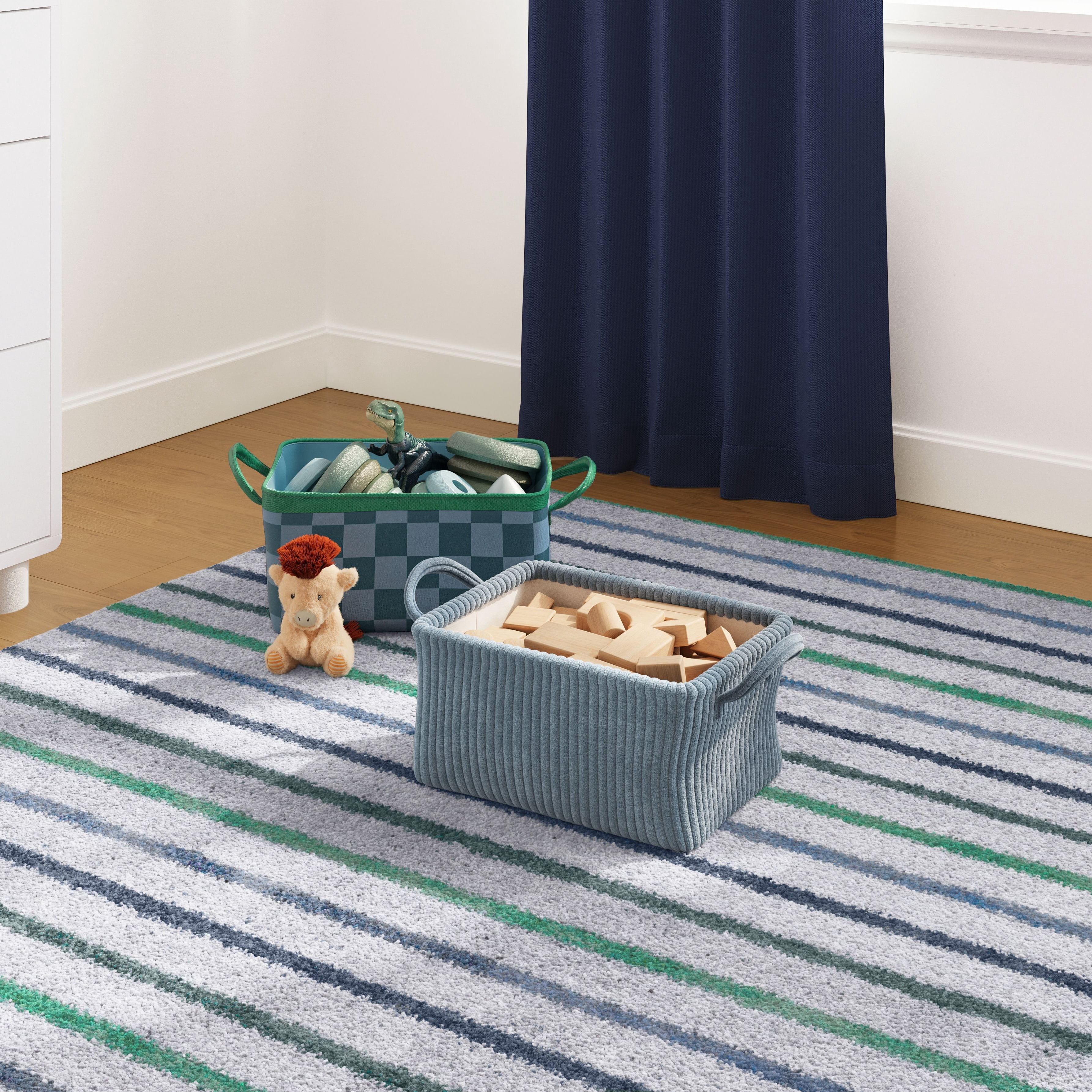 Mainstays Kids Medium Blue Ribbed Corduroy Fabric Storage Basket with Handles, 4 Pack