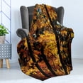 thumbnail image 4 of Tree Soft Flannel Fleece Throw Blanket, Foliage Trees Fall Season Picture Trainquil Forest Countryside Image, Cozy Plush for Indoor and Outdoor Use, 70" x 90", Dark Brown Orange Yellow, by Ambesonne, 4 of 5