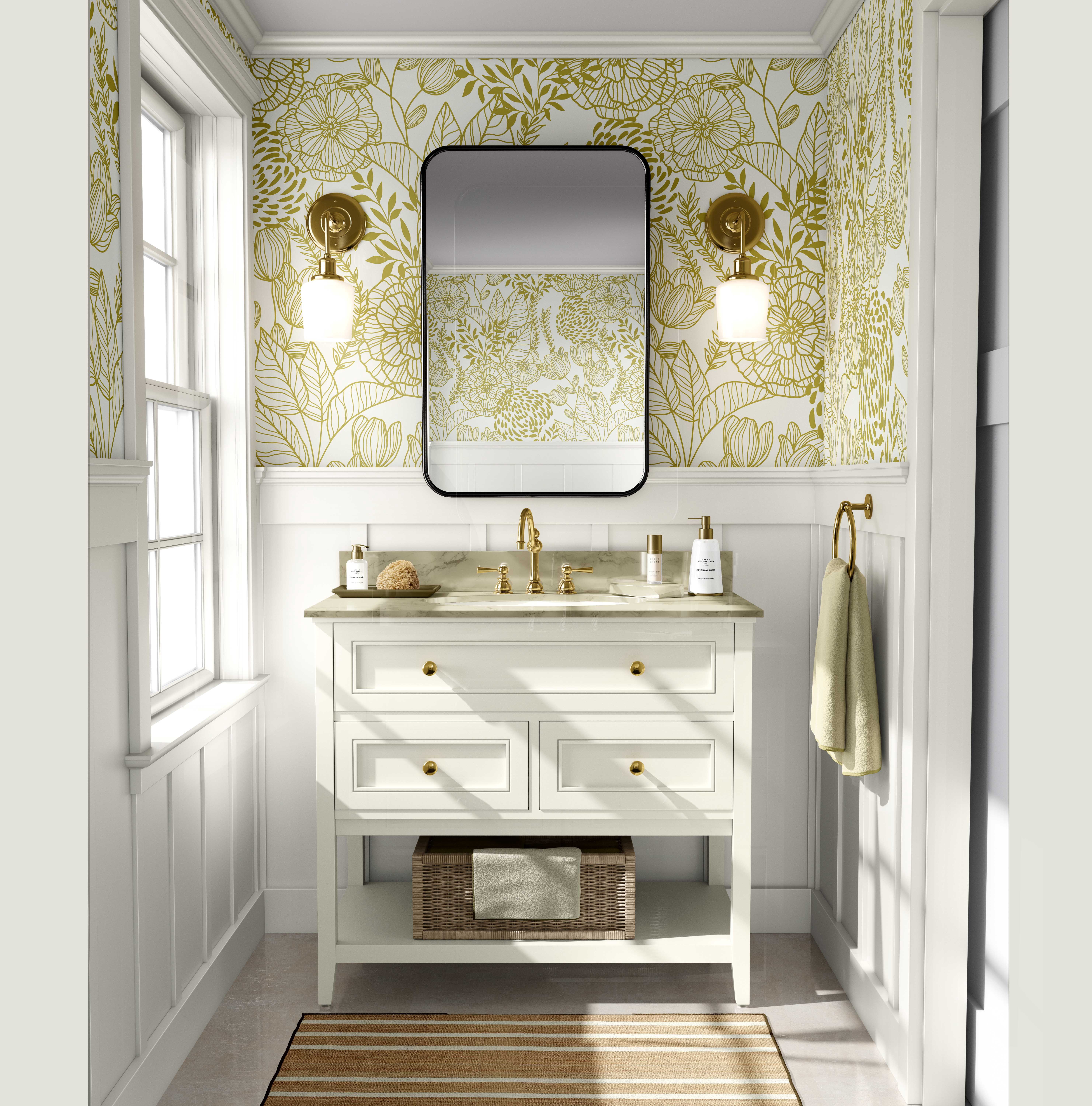 S4Sassy Peel and Stick Wall Covering, Floral Garden Wallpaper Removable Wallwrap - Yellow Instant Wall Mural for Bedroom, Bathroom, Laundry Room, Closet Interior (25"x60" inch)