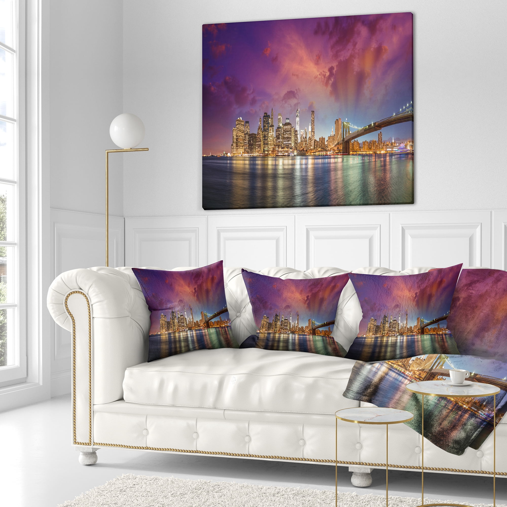 Designart New York Manhattan Skyline with Clouds - Cityscape Throw Pillow - 18x18
