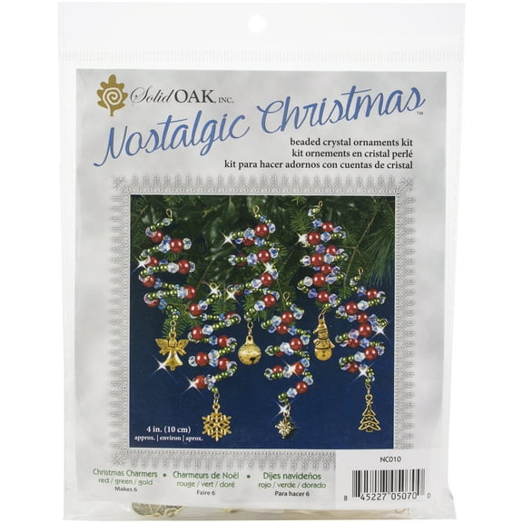 Solid Oak Nostalgic Christmas Beaded Crystal Ornament Kit-Ruby, Green & Gold Xmas Charmers Makes 6