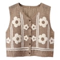 thumbnail image 1 of Boho Women Crochet Knit Vest Waistcoat Floral Pattern Sleeveless V-Neck Cardigan, 1 of 19