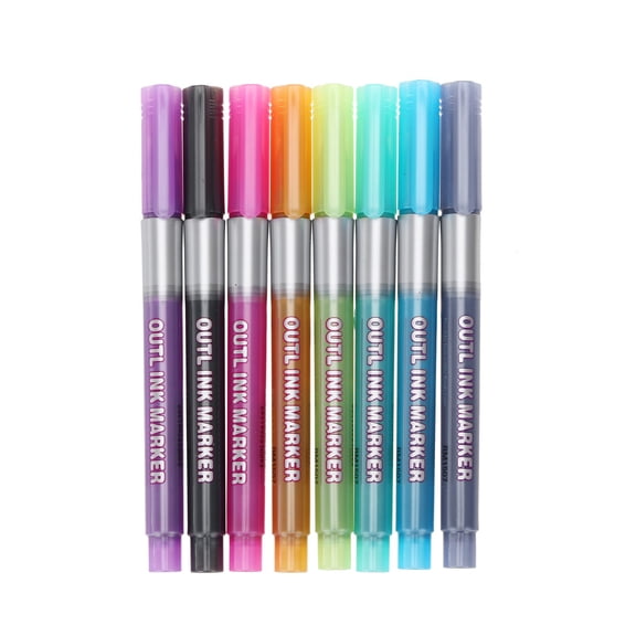 Torch 8Pcs 8 Colors Double Line Outline Markers, 5.3 inch 5ml Self-outline Metallic Markers, Outline Shimmer Markers, for Coloring, Writing, Drawing