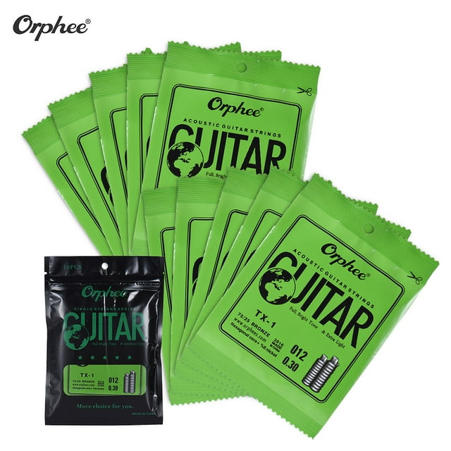 Orphee TX-1 Single String Replacement for Acoustic Folk Guitar 1st E-String (.012) 10-Pack High-carbon Steel Core 75/25 Phosphor Bronze Extra Light Tension