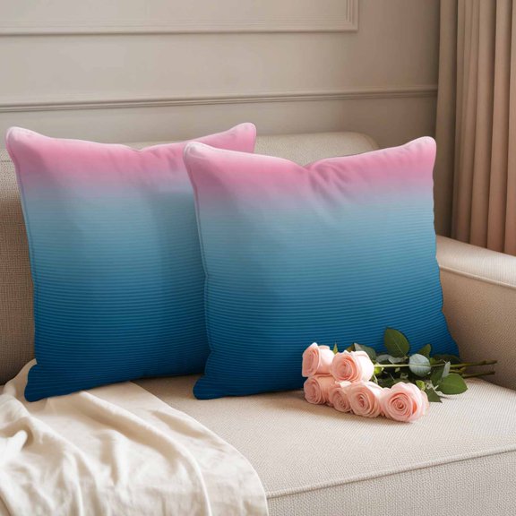 Outdoor Pillow Cover 18x18inch Set of 2, Abstract Blue and Pink Ombre Waterproof Decorative Throw Pillow Cover for Couch Sofa, Geometric Stripe Modern Art Pillowcase Cushion Cases for Patio Garden