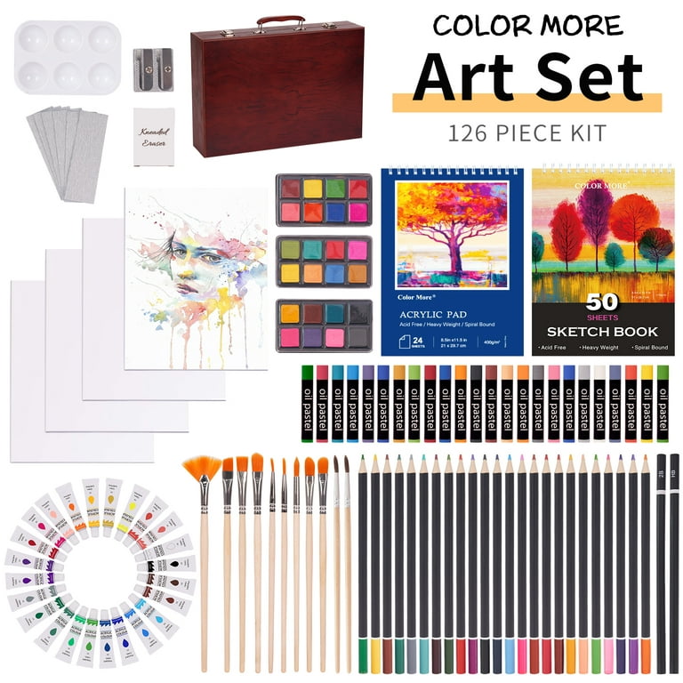 Deluxe Art Set, 195-Pack Artist Gift Box, Arts and Crafts Drawing Painting  Kit A