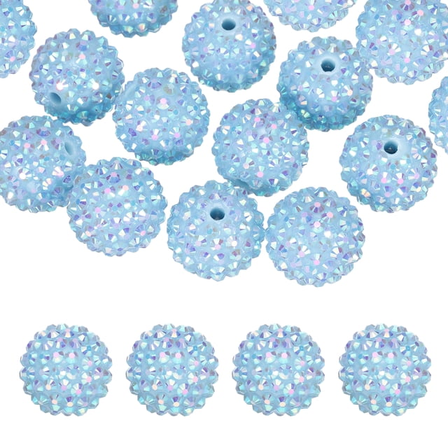 Uxcell 20mm Resin Rhinestone Beads for Beadable Pen, 10 Pack Ball Disco Beads for Jewelry Making, Blue AB