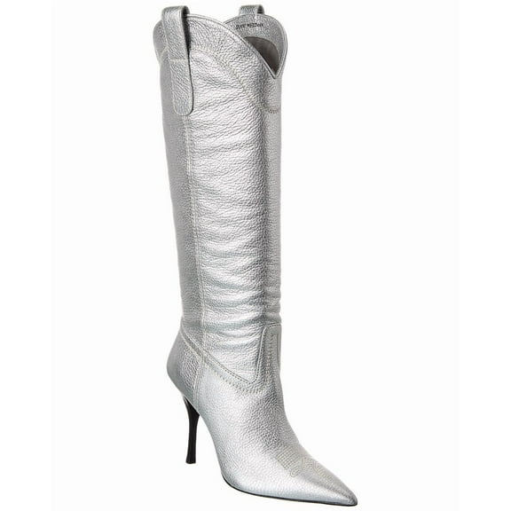 Stuart Weitzman Outwest 100 Leather Knee-High Boot, 6.5, Silver
