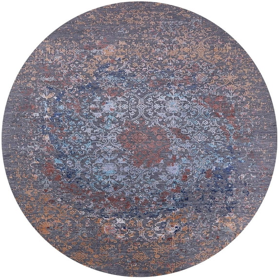 Ahgly Company Machine Washable Indoor Round Industrial Modern Grape Purple Area Rugs, 8' Round