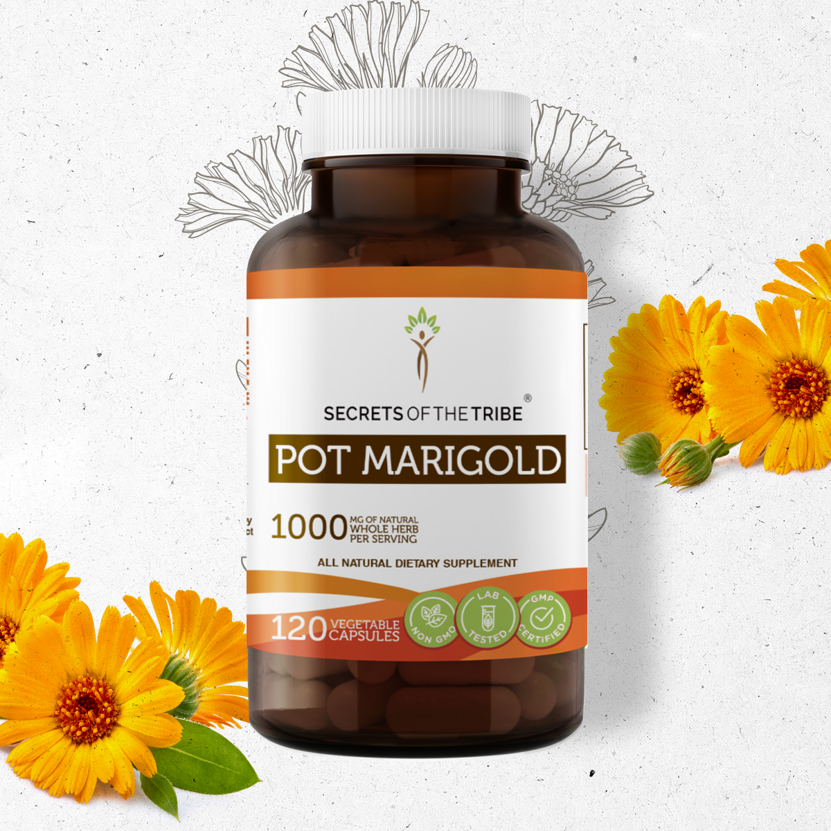 Secrets of the Tribe Pot Marigold 120 Capsules, 500 mg, Organic Pot