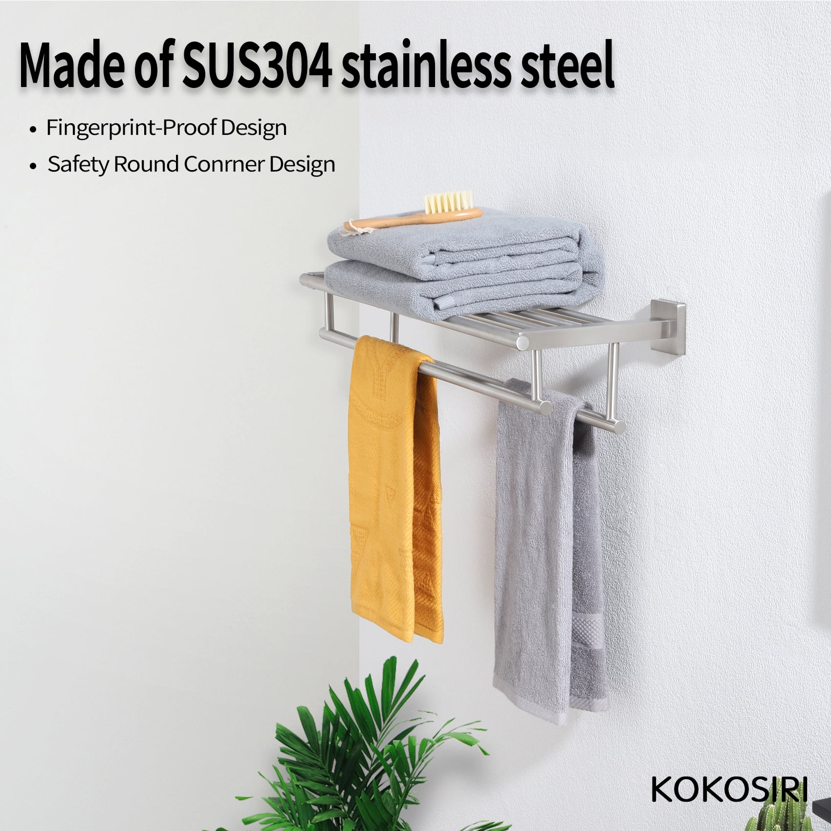 KOKOSIRI Bath Towel Rack with Double Towel Bars Bathroom Towel Shelf 20 Inch Towel Holder Wall Mounted Stainless Steel Matte Black B6005BK L20 Walmart