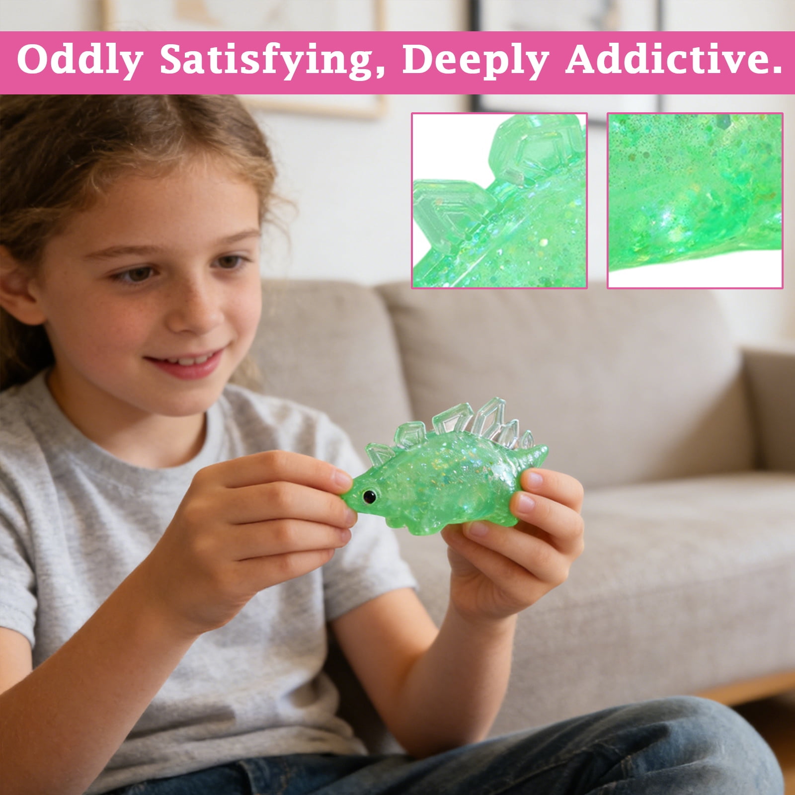 Sugar Diamond Dinosaur Squishy Toys for Stress Relief, Sparkle Slow Rising Dino Fidget for Desk Decor and Gift, Soft Squeeze