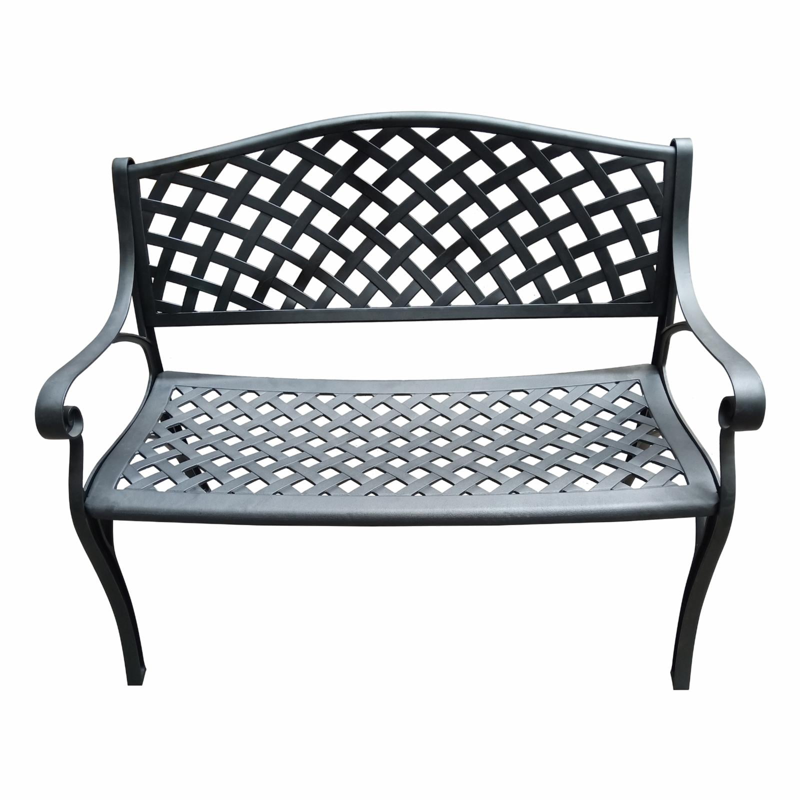 Luxury Arched Black Cast Aluminum Outdoor Loveseat Bench