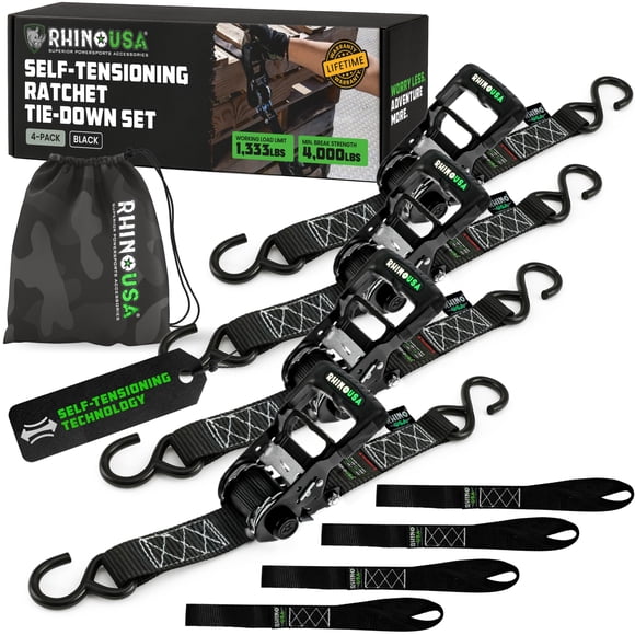 Correas de Amarre con Trinquete Autoajustables Rhino USA Paquete de 4