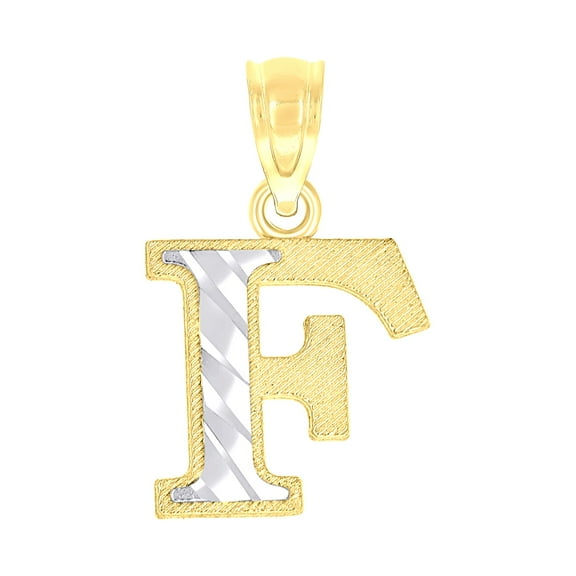 10k Two-tone Gold Unisex Diamond-cut Initial F Charm Pendant for Men Women