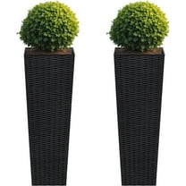Flamaker Resin Rattan-Design Planters Set of 2, 32'' Tall Flowerpot with Additional Pot for Soil, Durable Weather-Resistant Planter with Drainage Holes for Garden, Patio, Backyard