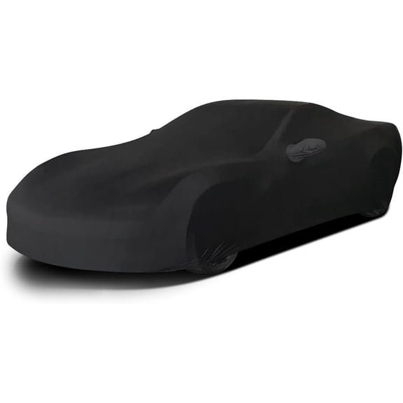 Zcargel Indoor Car Cover Elastic Stretch Car Cover with Rearview Mirror Pockets, for Chevy Corvette C5 C6 C7, Silk-Polyester Breathable Dustproof Protective Cover for Garage Storage, Black