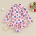 thumbnail image 5 of Douhoow Toddler Girl Floral Bathing Suit Kids Rash Guard Long Sleeve Zipper Ruffle Tassel One Piece Swimsuit, 5 of 9