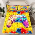 thumbnail image 2 of jejeloiu Colorful Cartoon Gamepad Queen Sheet Sets,Graffiti Games Console Flat Sheet,Colorful Building Blocks Queen Fitted Sheet For Boys Kids,Ultra Soft Home Decor,4 Pieces, 2 of 7