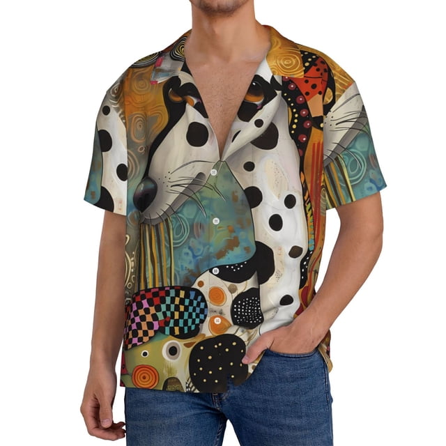 Balery Abstract Dalmatian Art Camisa Casual de Manga Corta con Botones para Hombre, Texturizada, Estilo Cubano, para Playa, Verano-4X-Large