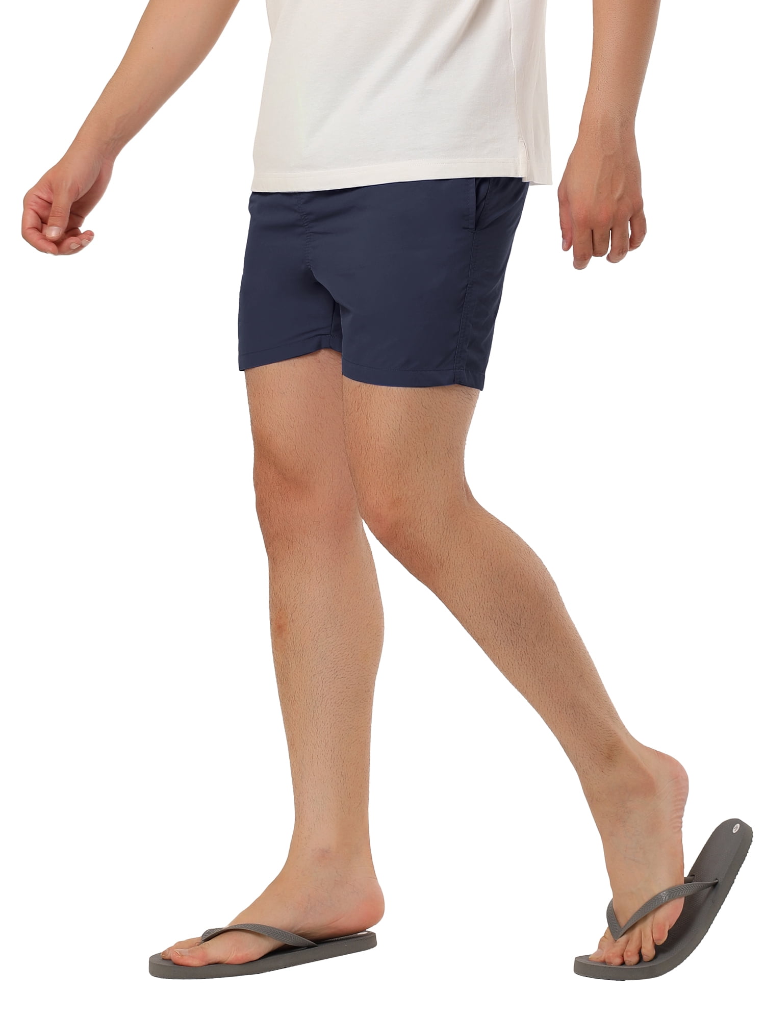 Unique Bargains Men's Summer Beach Shorts Mesh Lining Drawstring Waist Swim Shorts 34 Navy Blue