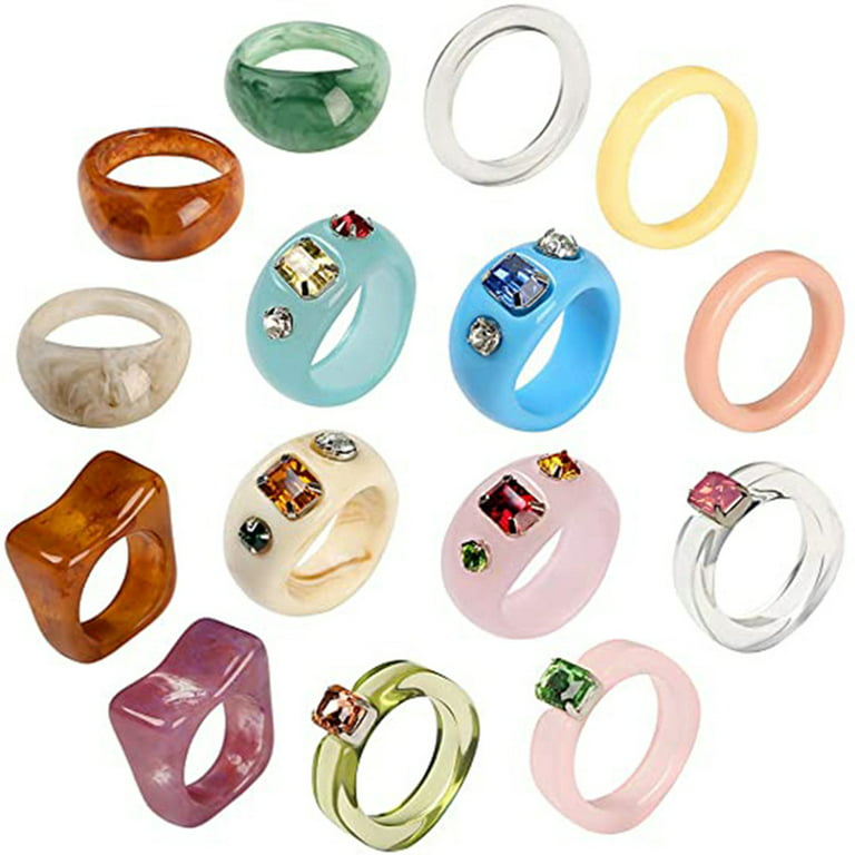 50Pcs Fashion Graffiti Colourful Resin Plastic Rings For Women Girl Jewelry  Bulk Lots LR246