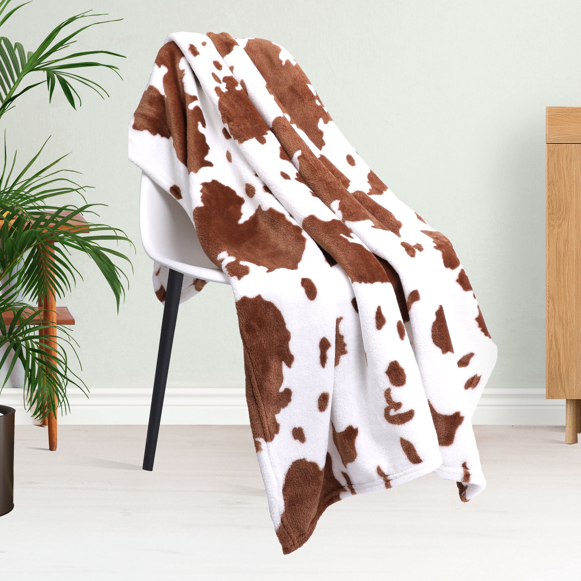 PiccoCasa Cow Printed Soft 300GSM Flannel Throw Blanket Sofa Bed Brown 39" x 51"