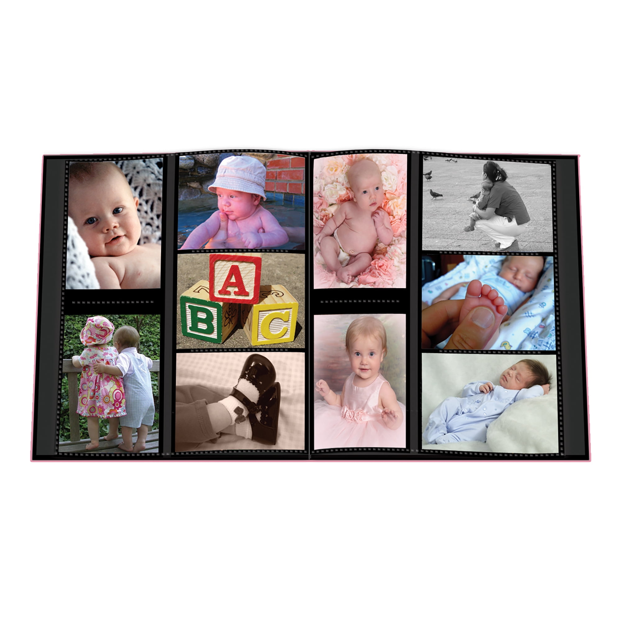 Pioneer Photo Albums Baby Collage Frame Cover Large Leatherette 240 Pkt 4x6 Photo Album, Pink
