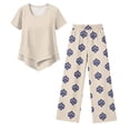thumbnail image 5 of Women's 2 Piece Casual Outfit Set Lounge Sets Printed Capris Top Wide Leg Crop Pants Travel Beach Vacation Clothes, 5 of 6