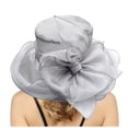 thumbnail image 3 of LRen Elegant Women's Wide Brim Floral Sun Hat for Beach Wedding Bridal Shower and Summer Outdoor Occasions Grey, 3 of 6