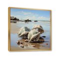 thumbnail image 2 of Designart "Silent Sentinels Beige Clam painting" Animals Floater Framed Wall Art Living Room, 2 of 7