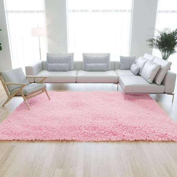 IGUOHAO Shag Area Rug Ultra Soft, Pink Fluffy Rug for Bedroom, Washable Fuzzy Rug for Living Room, Fluffy Carpet Modern Decor, Plush Rug for Dorm, Nursery and Playroom, Shaggy Rug on Floor 4 x 5.3 ft