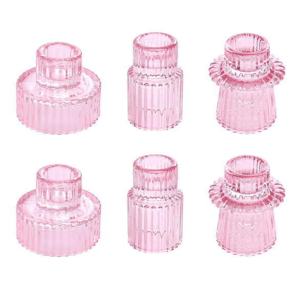 ACDANC 2026 New 6 Pcs Candle Holder Taper Glass Candle Holders Tealight Candlestick Holders for Home Decorations,Table Centerpieces Festival Wedding and Dinner Party Pink
