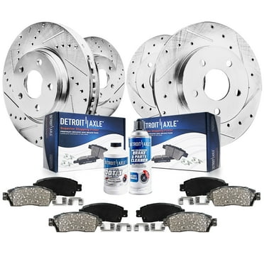 Detroit Axle - Brake Kit for 2007-2017 Jeep Wrangler 2018 Wrangler JK, Drilled and Slotted Brakes Rotors Ceramic Brake Pads Replacement : 11.89'' inch Front and 12.44" inch Rear Rotor