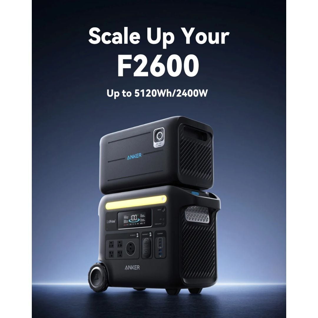 Anker SOLIX F2600 5120Wh 2400W Portable Power Station with BP2600 Expansion Battery for Home, RV, and Outdoor Use (Black)