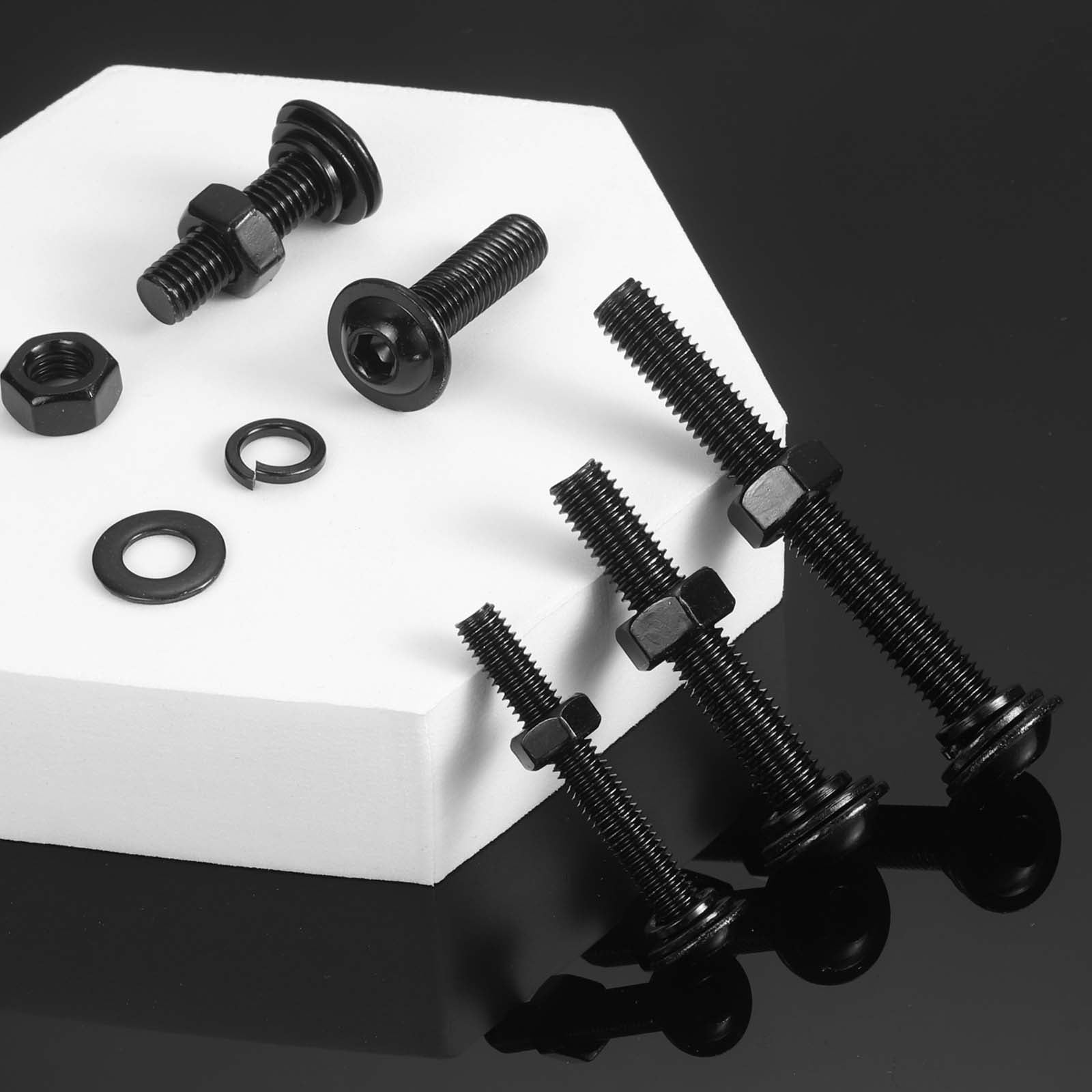 20 Set M8 x 20mm Flanged Button Head Socket Cap Screws, Black 304 Stainless Steel 18-8 Hex Socket Head Screws Bolts, Nuts, Flat & Lock Washers for DIY, Furniture, Automotive