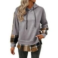 thumbnail image 2 of Antqov Hoodies for Women, Pullover Patchwork Checkered Drawstring Oversized Sweatshirts, Outdoor Comfortable Trendy Sports Tops, 2 of 8
