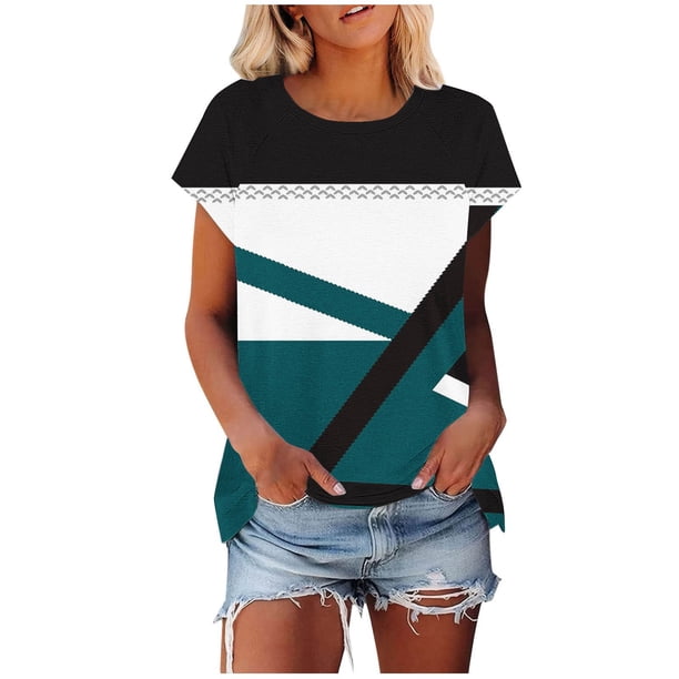 Camiseta de Manga Corta de las Mujeres de Cuello Redondo de Impresión Casual Top de las Señoras, Poliéster Ligero para el Hogar Diario Y Cómodo