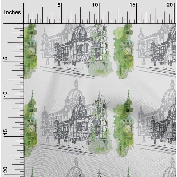 oneOone Cotton Cambric Light Green Fabric Monuments Travel Sewing Fabric By The Yard Printed Diy Clothing Sewing Supplies 56 Inch Wide