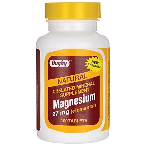 Rugby Magnesium Chelated Mineral Supplement Tablets, 27 mg, 100 Count
