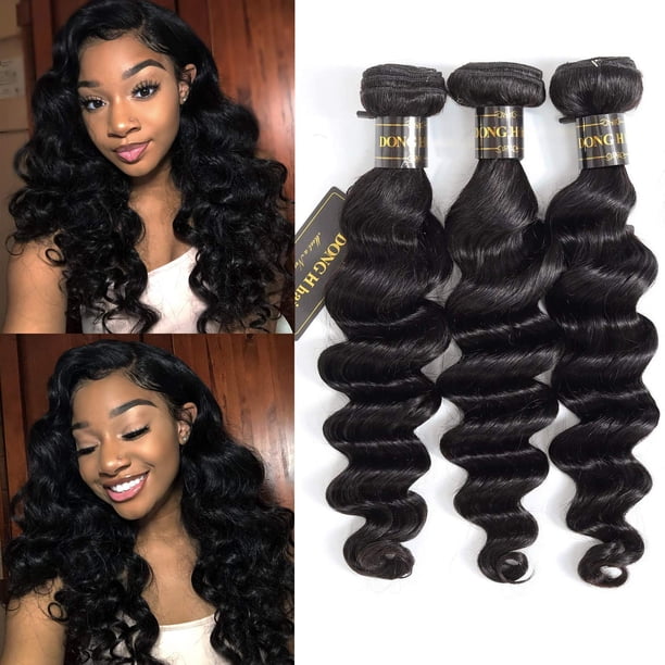 DONG H paquetes de cabello suelto de onda profunda, sin procesar, paquetes de cabello humano virgen peruano, paquetes de ondas sueltas, húmedos y ondulados, 3 paquetes de cabello humano extensiones