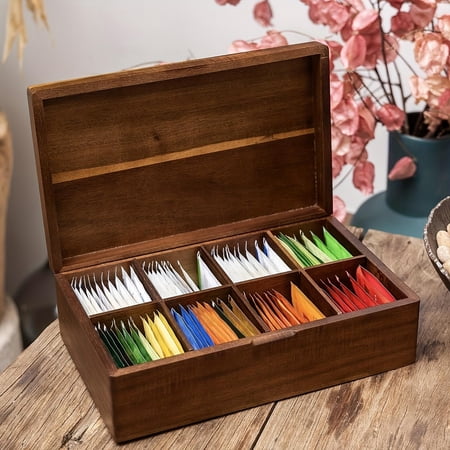 Wooden Tea Bag Organizers, Tea packet Storage Boxes, Tea Caddy for Tea Bags Chest, Teabag Holder Containers, Teabox Station Display, Organizador De Tes Caja Para Te, 8 Compartments