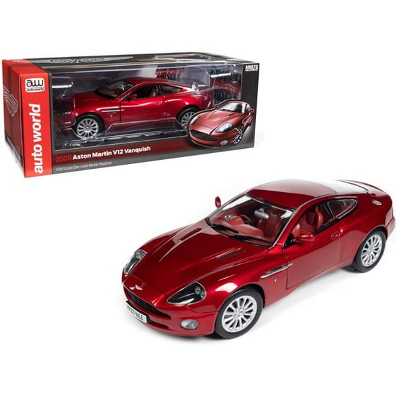 Autoworld AW301 2005 Aston Martin V12 Vanquish RHD Right Hand Drive Toro Mica Metallic with Interior 1-18 Scale Diecast Model Car, Red