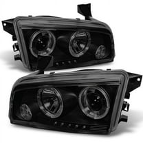 AKKON - Fits 2006-2010 Dodge Charger Black Smoked Dual Halo Ring DRL LED Projector Replacement Headlights Left Right Pair