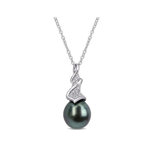 9-9.5mm Black Tahitian Cultured Pearl Pendant Necklace in Sterling Silver with Chain
