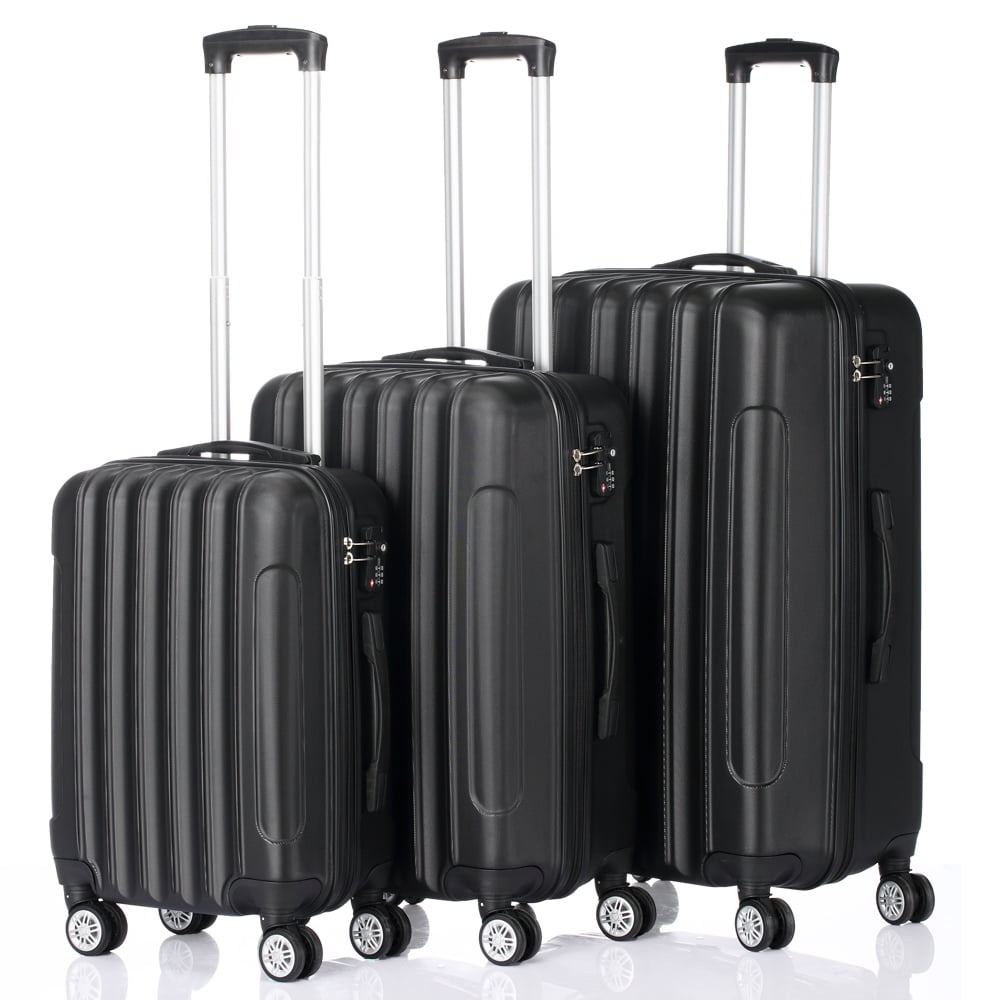 3 Pieces Hard Shell Suitcase Set Lightweight Trolley Cases Bag Luggage Black Blue Silver Travel 4 Wheel Spinner